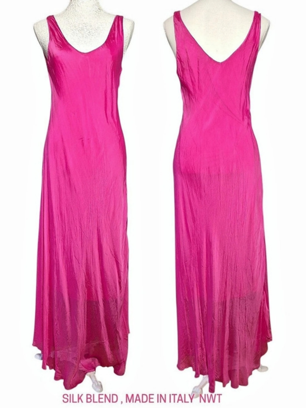Silk Blend Maxi Dress in Vibrant Fushisa Pink Size Small NWT Made In Italy